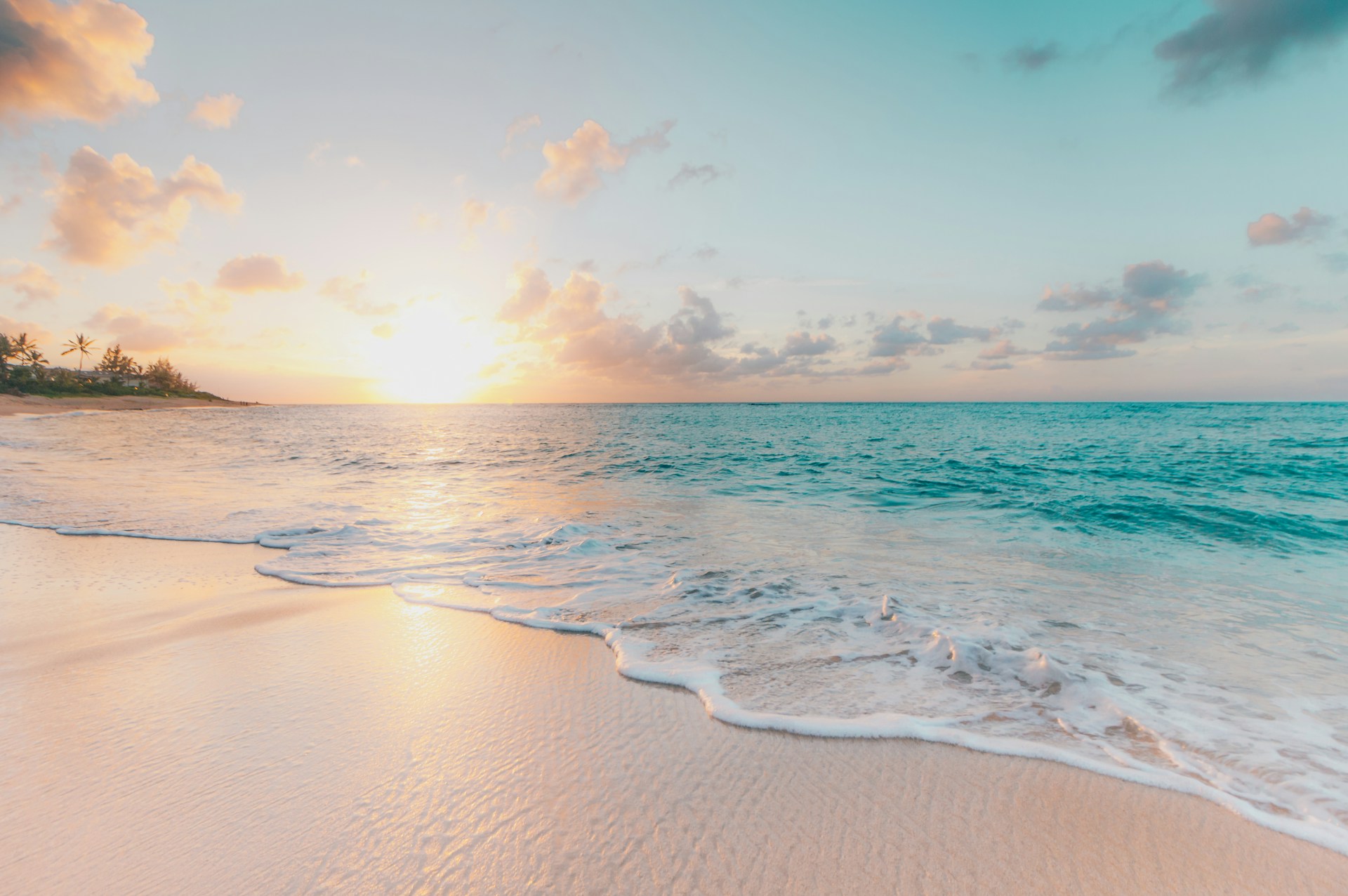 Tropical beach with palm trees and turquoise water