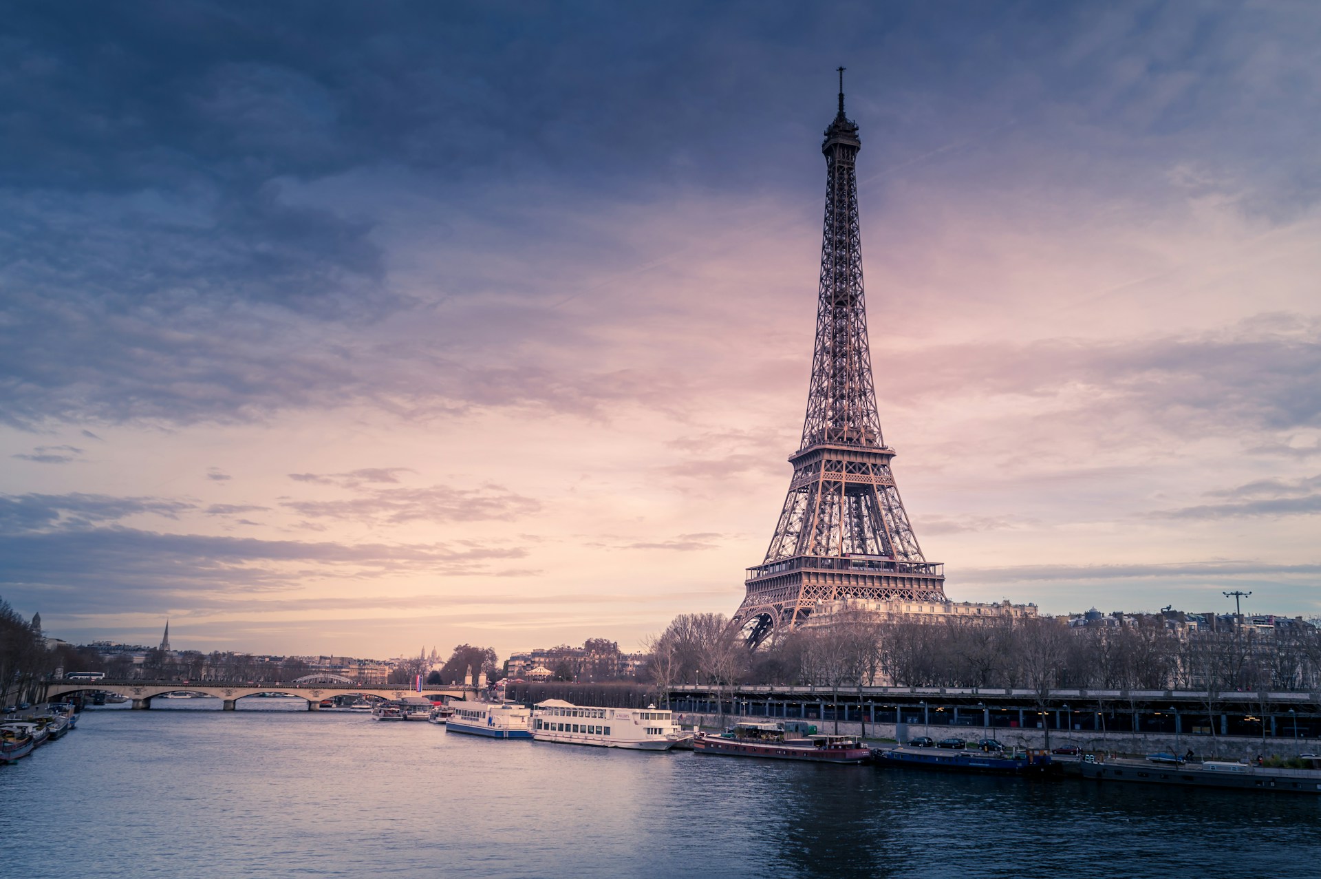 Evening view of the Eiffel Tower in Paris